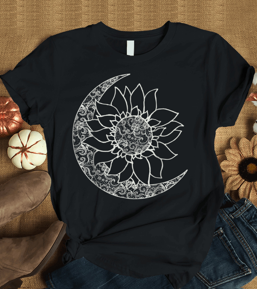 Moon and Sunflower Crescent Harmony T-Shirt