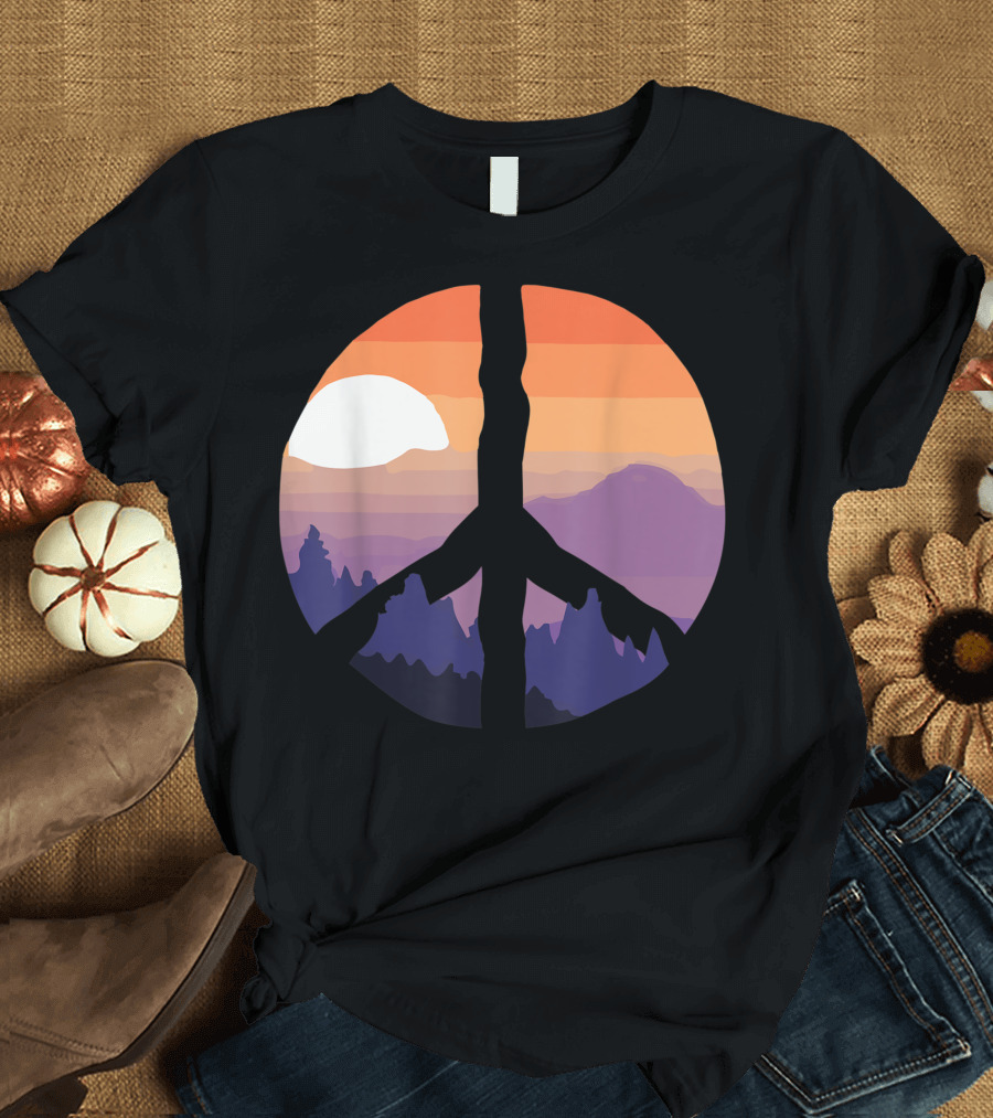 Nature Peace Sign Sunset Mountains 60s 70s Hippies T-Shirt