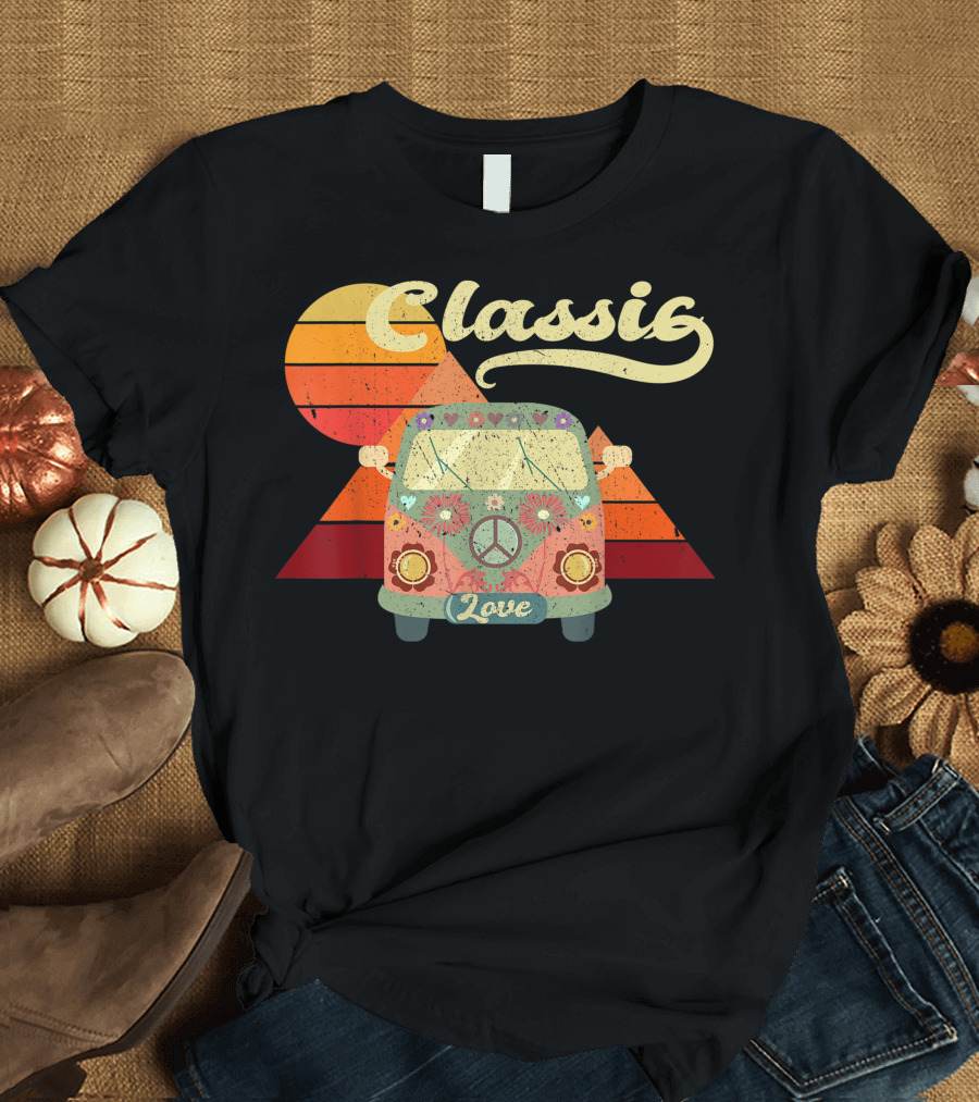 Classic Love Vintage Hippie Bus Retro Sunset T-Shirt
