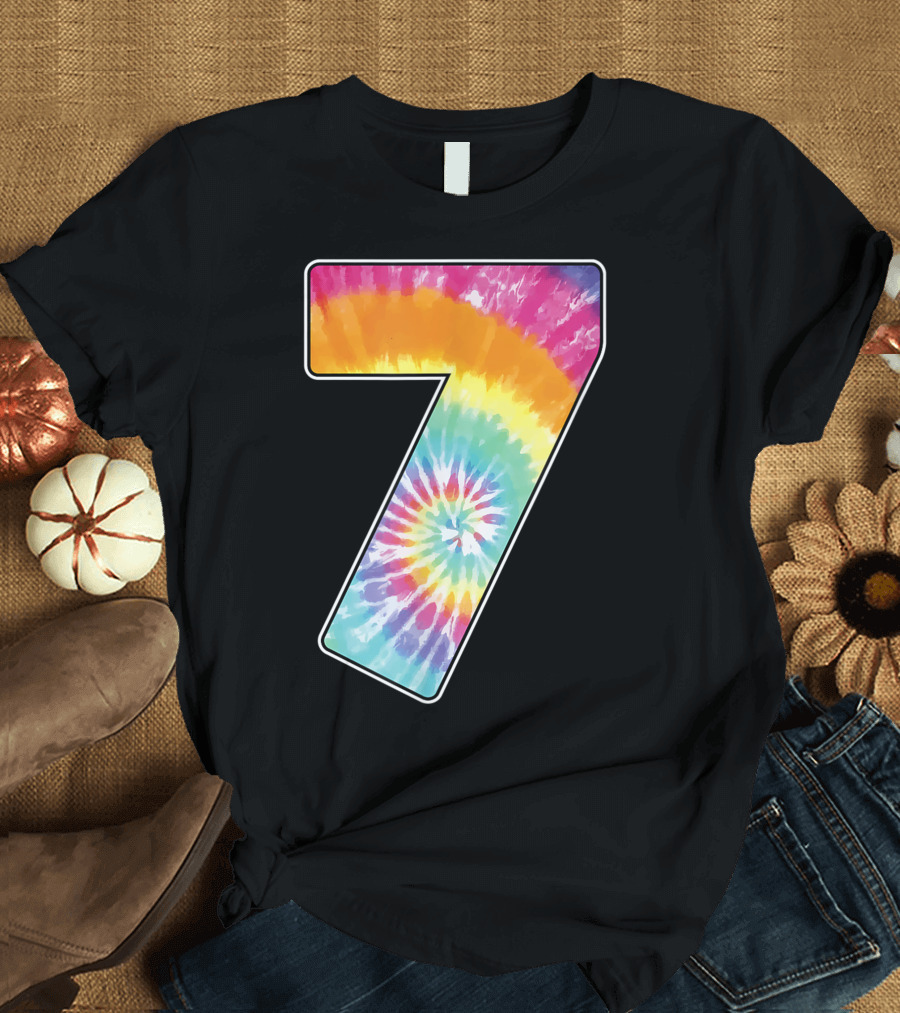 Tie Dye Rainbow Number 7 Age Seven Birthday T-Shirt