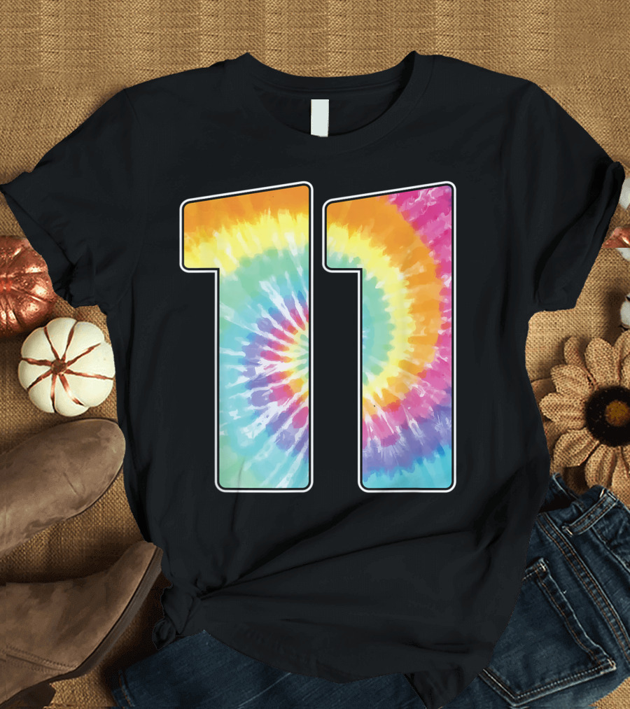 Number 11 Tie Dye Spiral Pattern Birthday T-Shirt