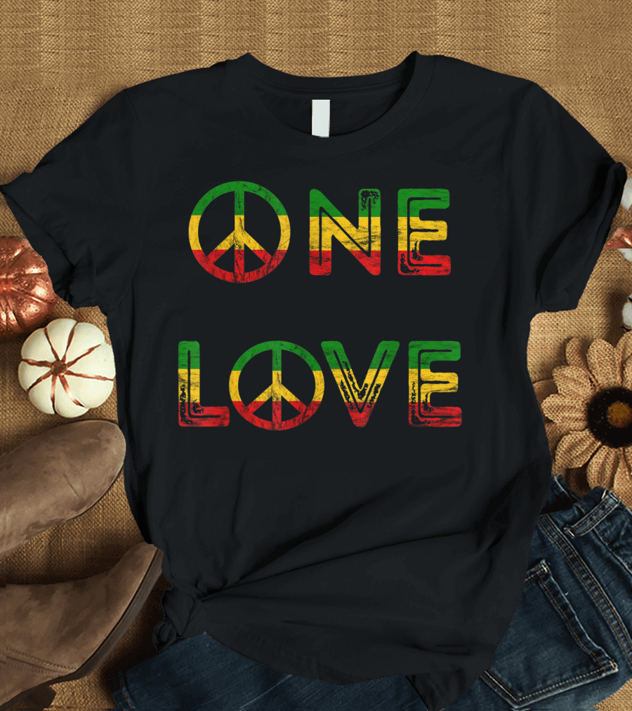 One Love Peace Rasta Reggae Music Hippie Rastafari Roots T-Shirt