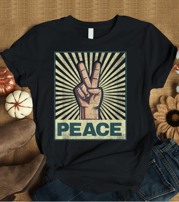 T-Shirt: Peace Hand Sign Iconic Radiant T-Shirt Peace Hand Sign Iconic Radiant T-Shirt