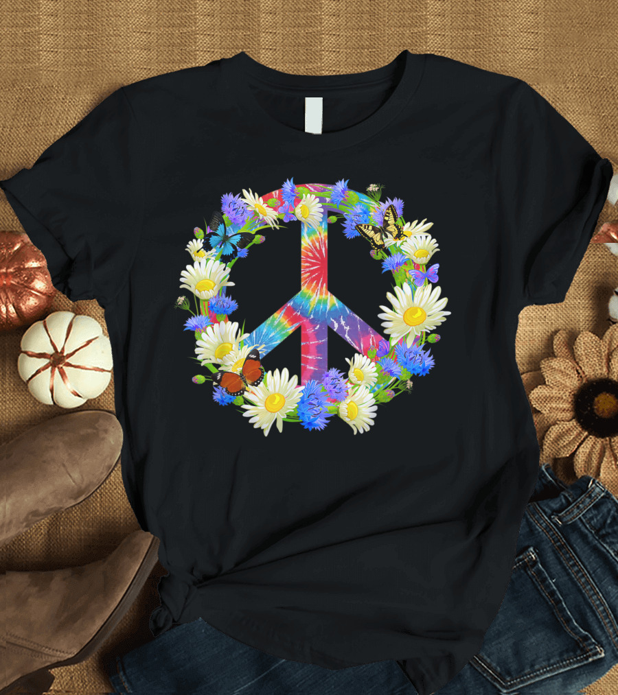 Peace In A World Where You Can Be Anything Be A Kind Tie-Dye Floral Peace Sign with Butterflies 3Z T-Shirt