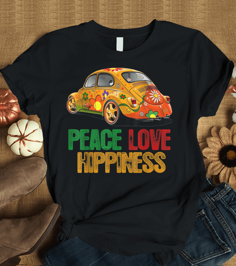 Peace Love Hippiness Floral Peace Van Hippie Car T-Shirt