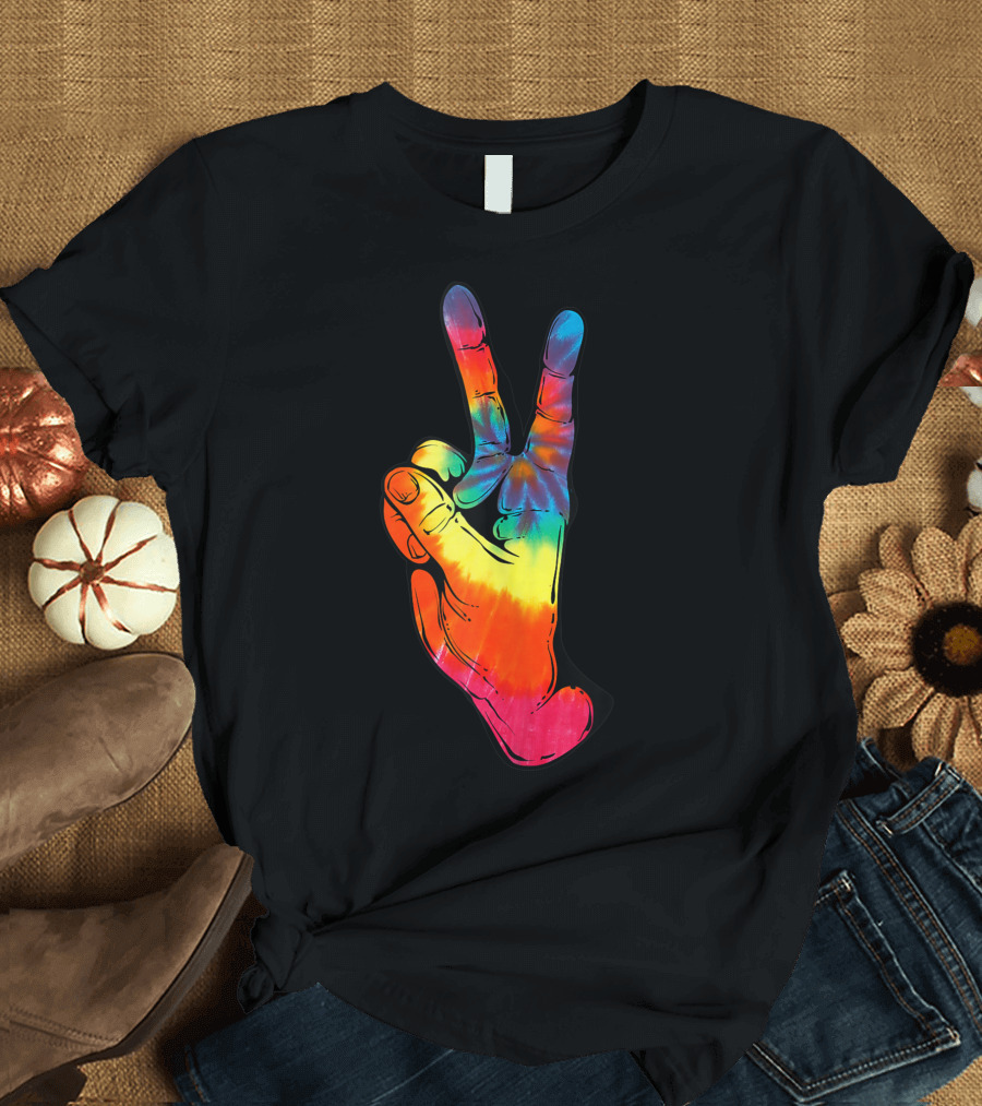 Peace Sign Tie Dye Hand Hippies Arts Christmas T-Shirt