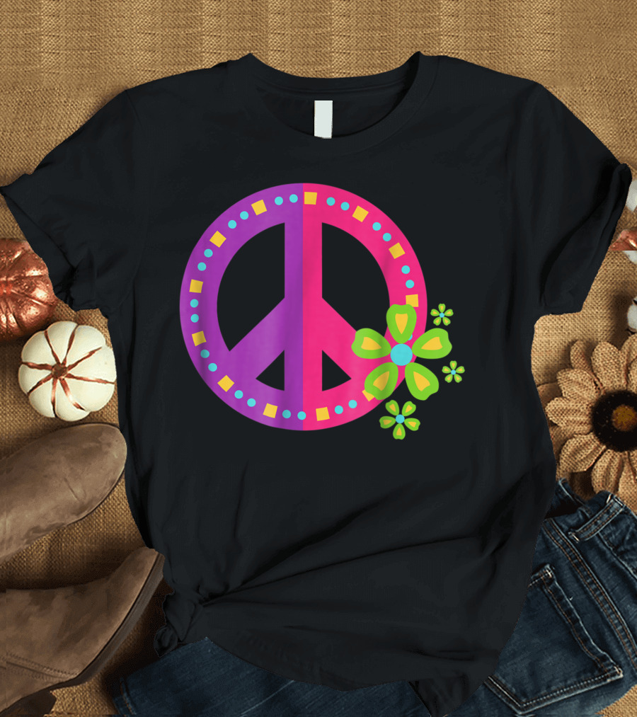 Peace Sign Love Tie Dye 60s 70s Flowers Retro Vintage T-Shirt