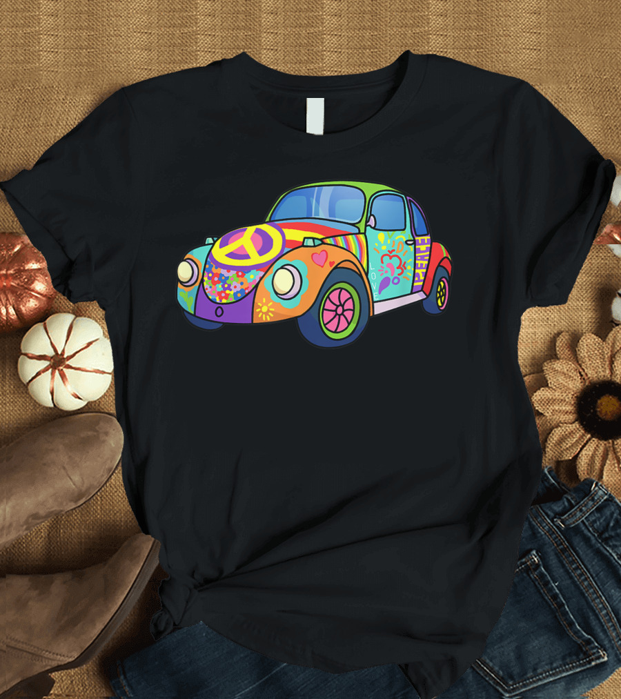 Peace Sign Rainbow Beetle Hippie Car Hippy Bug T-Shirt
