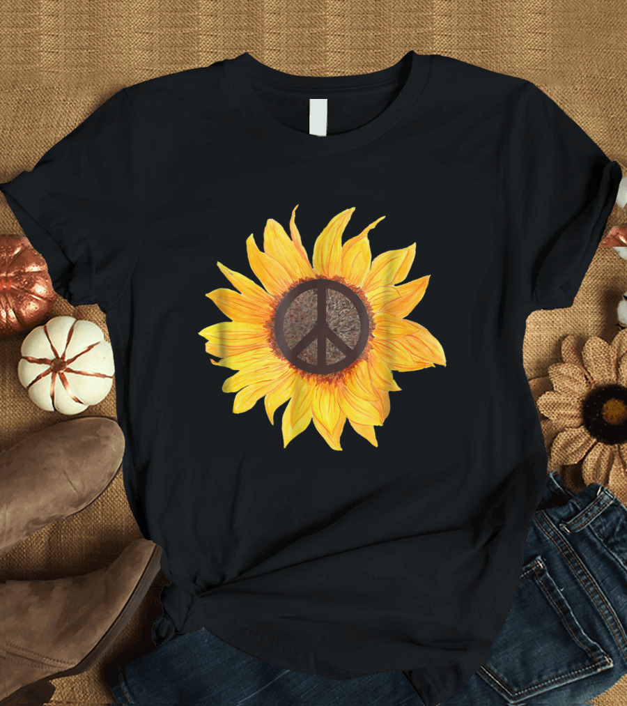 Peace Sunflower Hippy Boho Flower T-Shirt