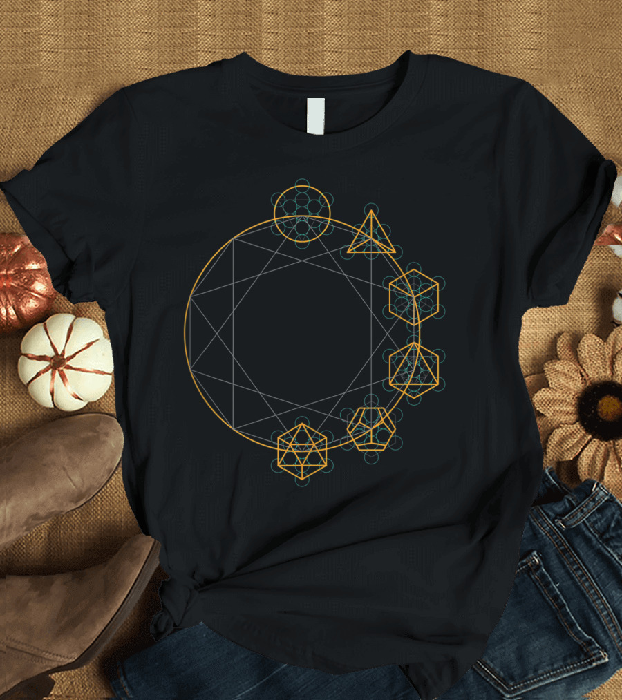 Platonic Solids Sacred Geometry Festival Circular Arrangement T-Shirt