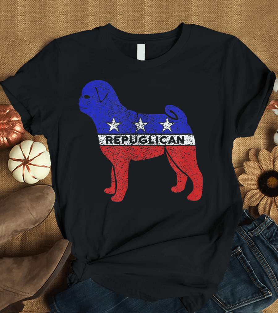Pug Repuglican Political Dog Silhouette with Stars T-Shirt