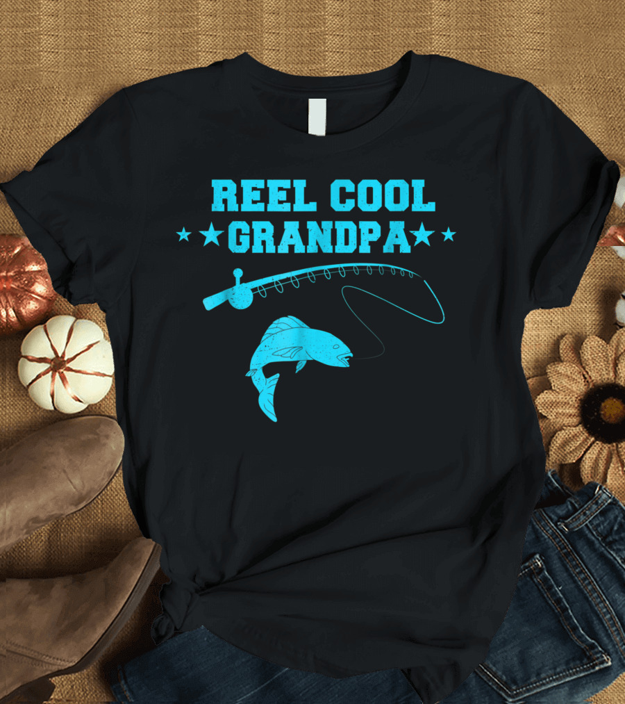 Reel Cool Grandpa Fish Fishing Fisherman Angler Stars Rod T-Shirt