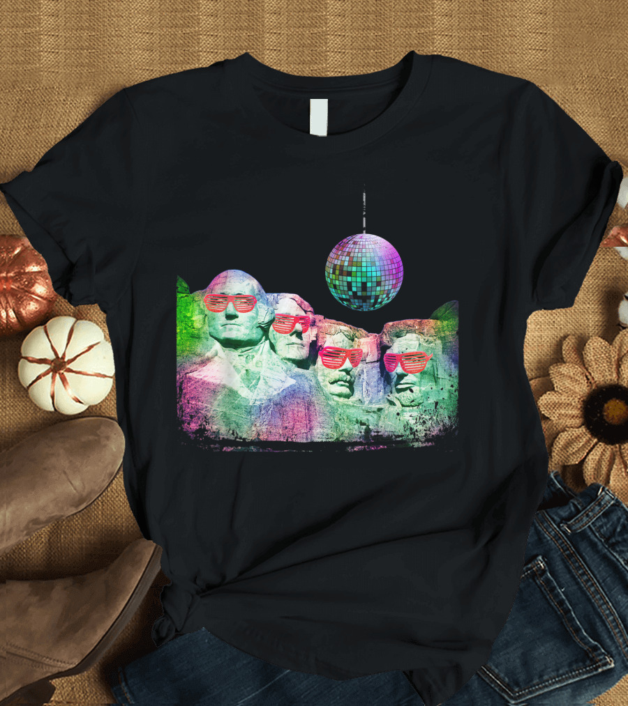 Rero Mount Rushmore Disco 80s Souvenir Shirt with Sunglasses and Mirror Ball T-Shirt