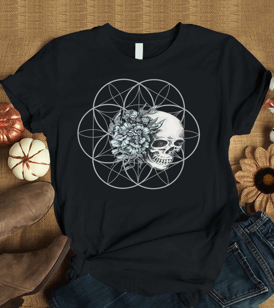 Satans Girl Boy Tarot Card Moon Phases Hippie Goth Tattoo Skull Floral Geometric T-Shirt