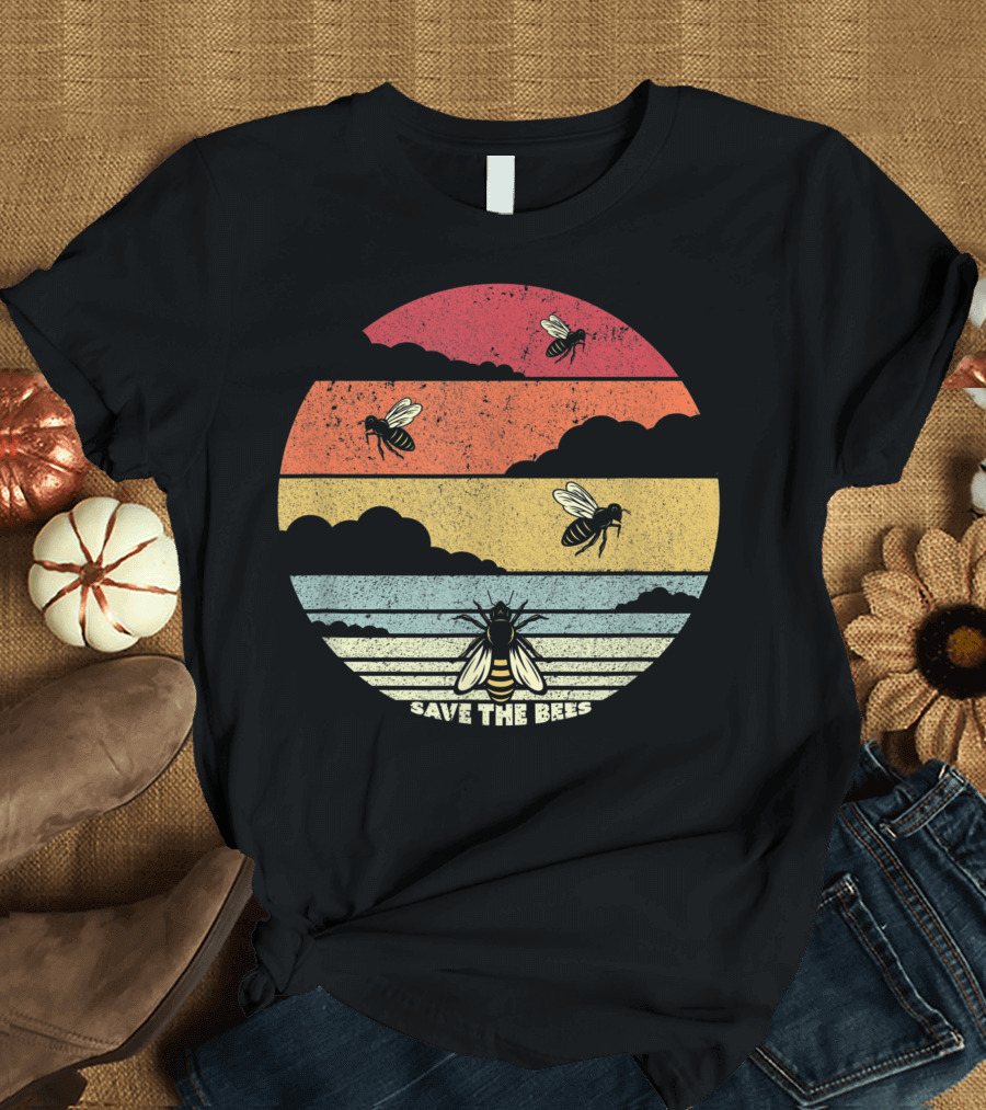 Save The Bees Vintage Sunset Climate Change Awareness T-Shirt