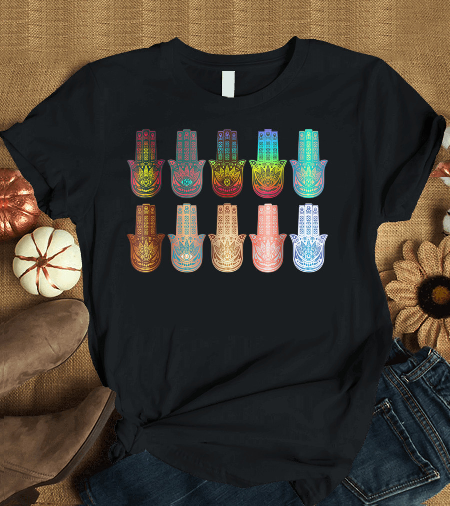 Spiritual Hamsa Hand Of Fatima Yoga Colorful Mandala T-Shirt