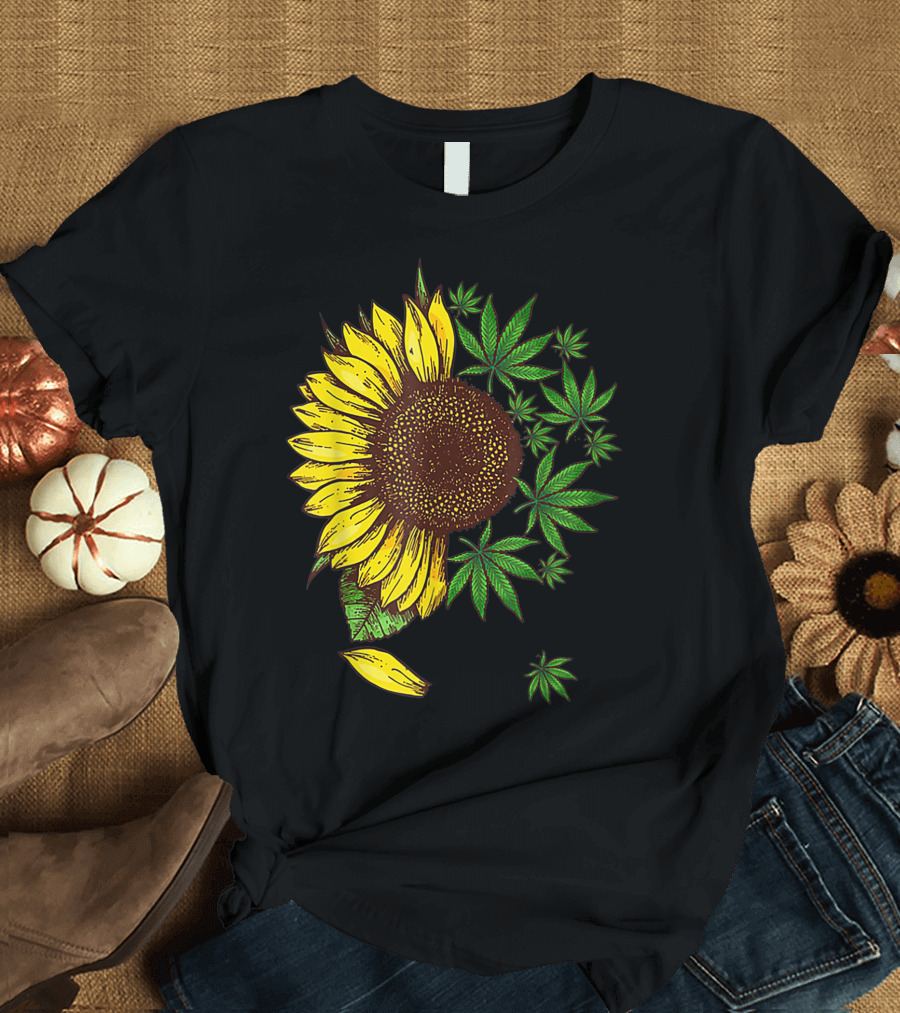 Sunflower Cannabis Weed Lovers Leaf Marijuana T-Shirt