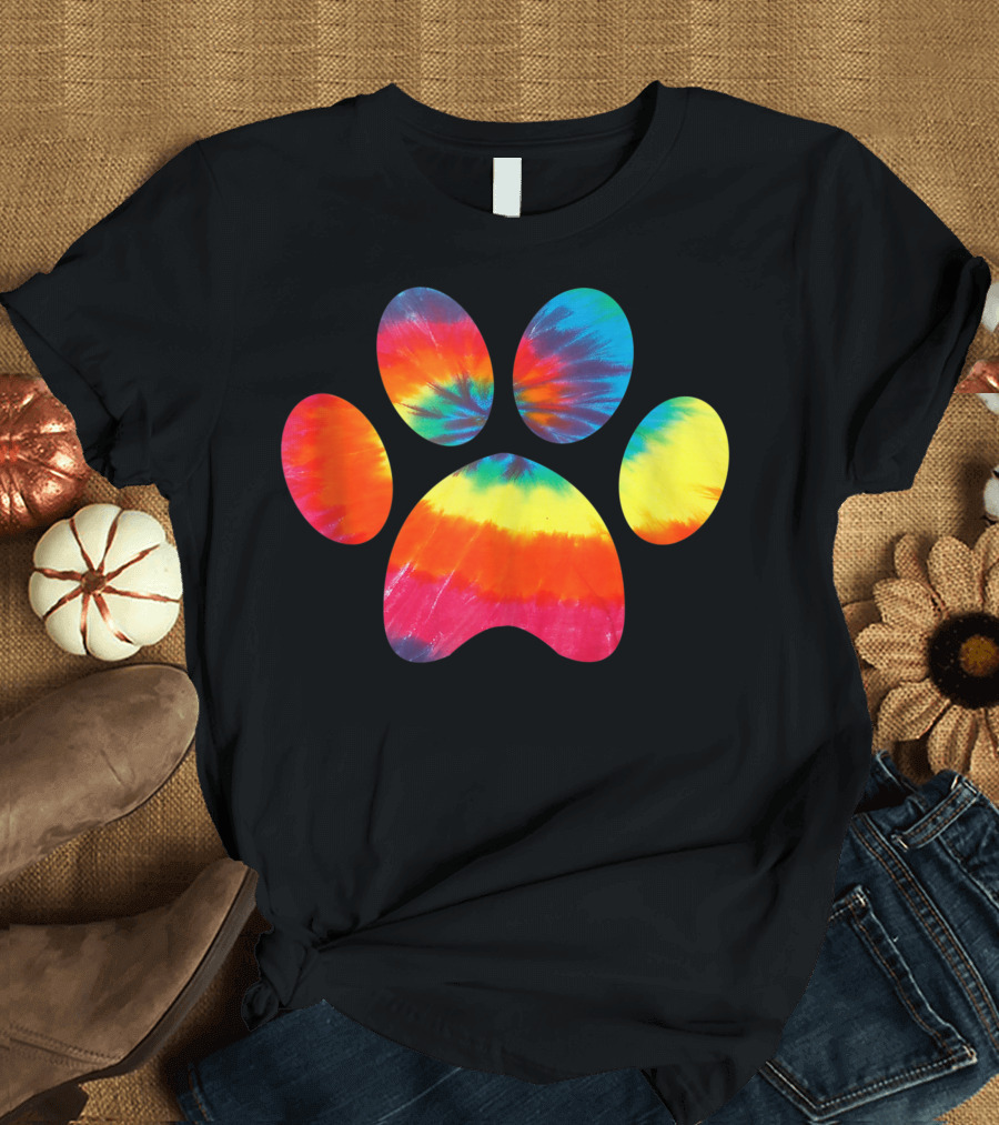 Tie Dye Rainbow Paw Print Animal Lover Cat Dog Pet Lover T-Shirt