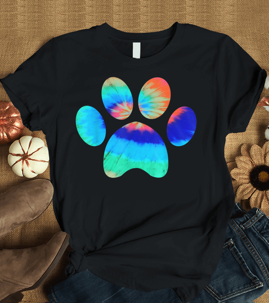 Tie Dye Cat Dog Paw Print Pet Lover Rainbow Paw Prints T-Shirt