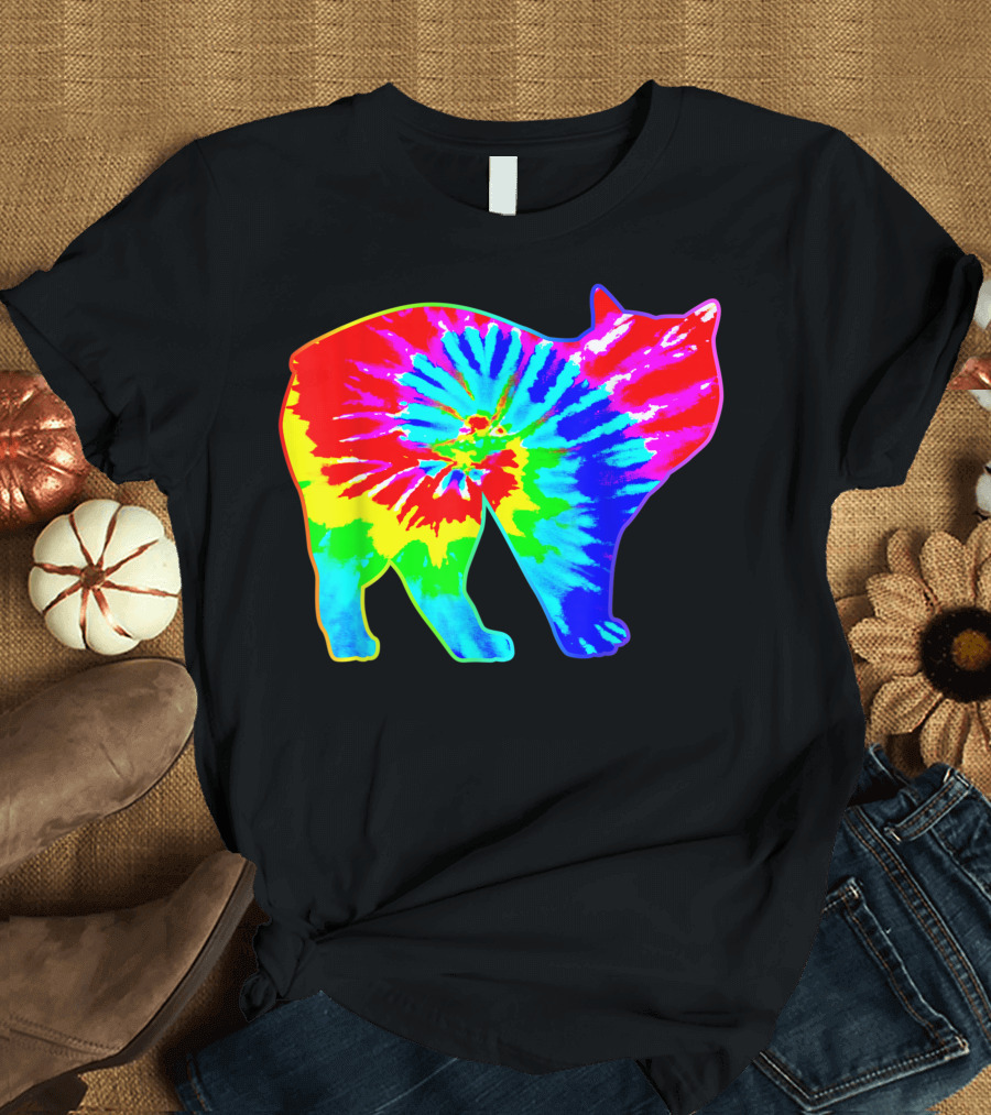 Tie Dye Rainbow Manx Cat Psychedelic Hippie T-Shirt
