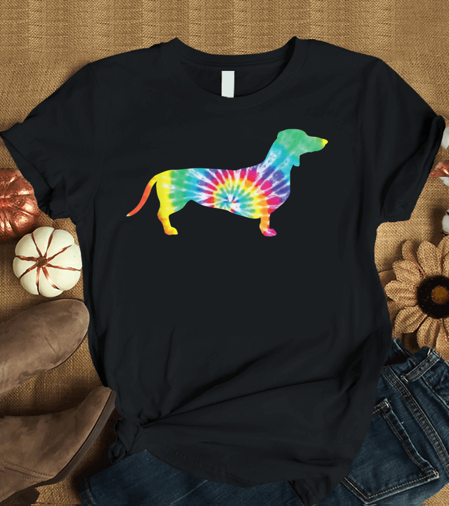 Psychedelic Tie Dye Dachshund Silhouette Hippie Puppy T-Shirt