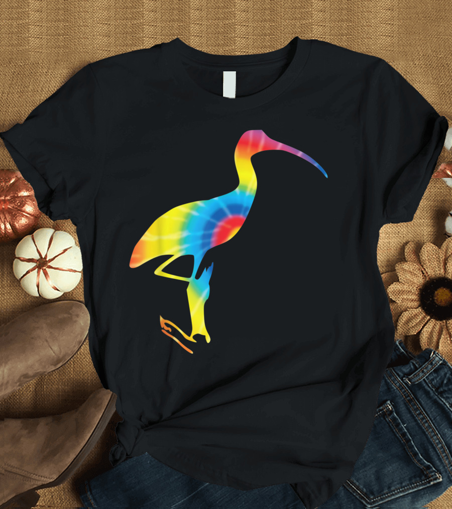 Tie Dye Peace Rainbow Ibis Bird Wading T-Shirt