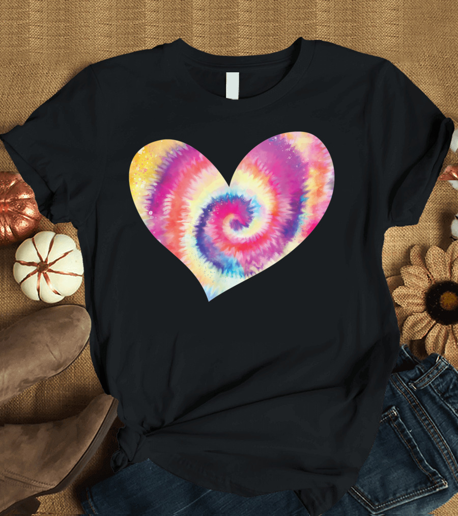 Tie Dye Rainbow Spiral Heart Shape T-Shirt