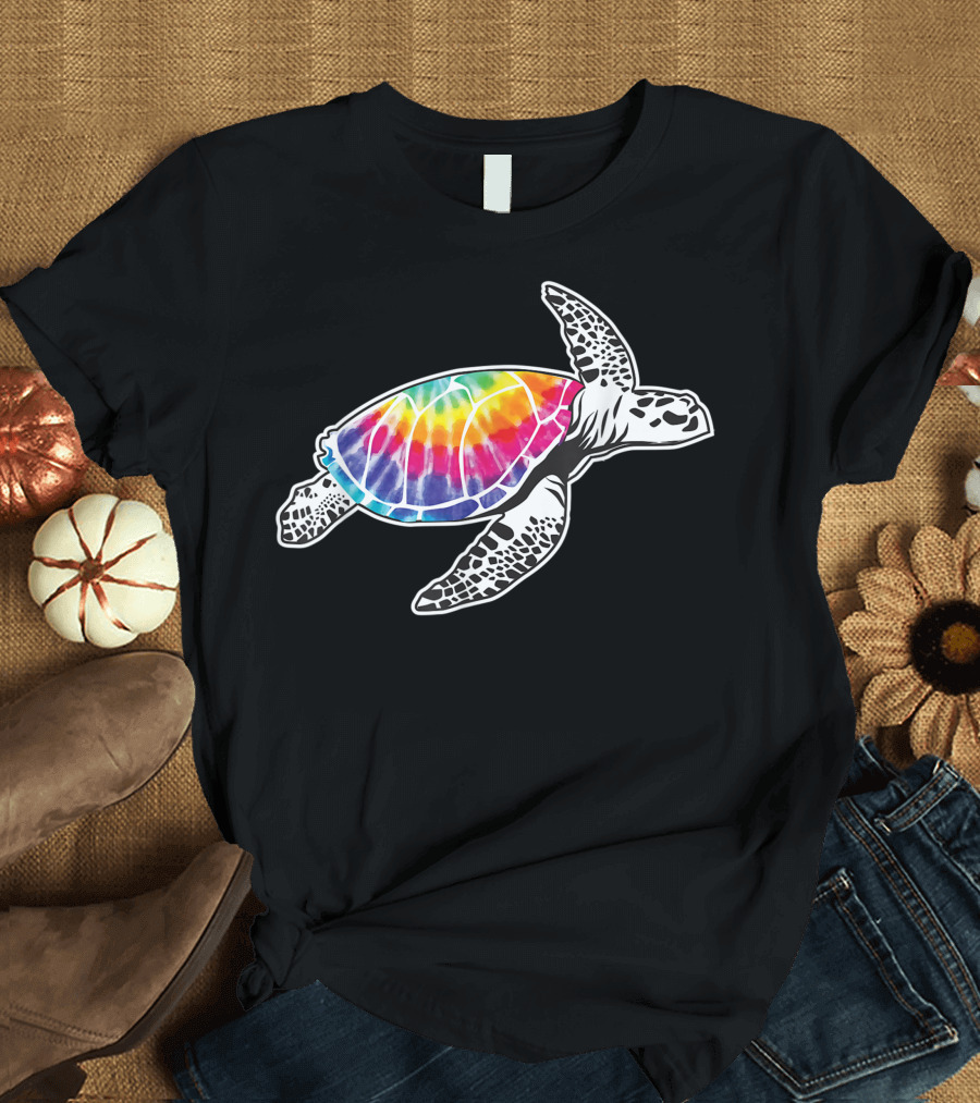 Tie Dye Sea Turtle Lovers Fun Hippie Ocean Life Rainbow Shell T-Shirt