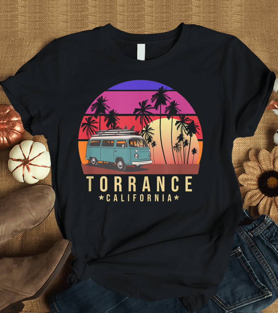 Torrance California Surfer Van Sunset Palms Vintage Californian T-Shirt