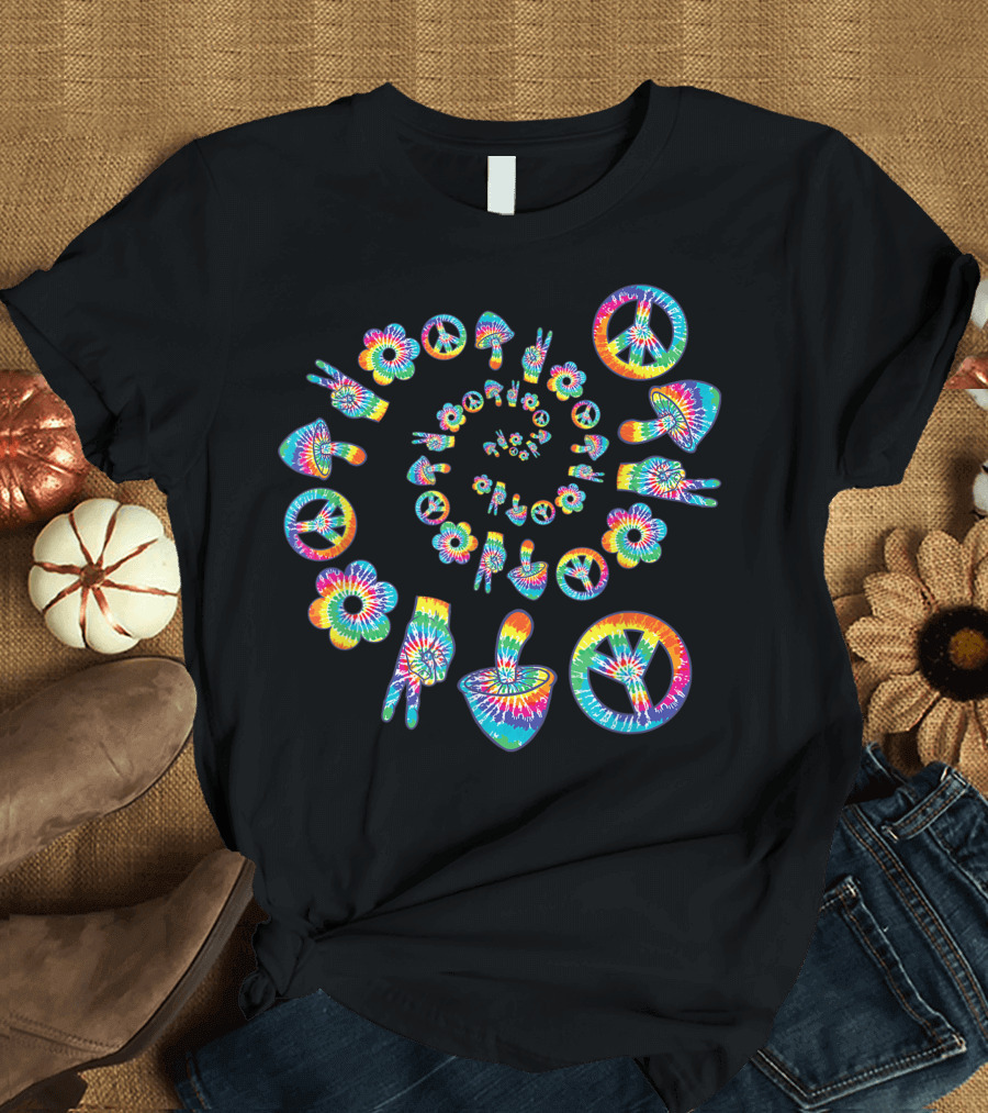 Trippy Hippie Mushroom Peace Sign Flower Spiral Tie-Dye Psychedelic T-Shirt
