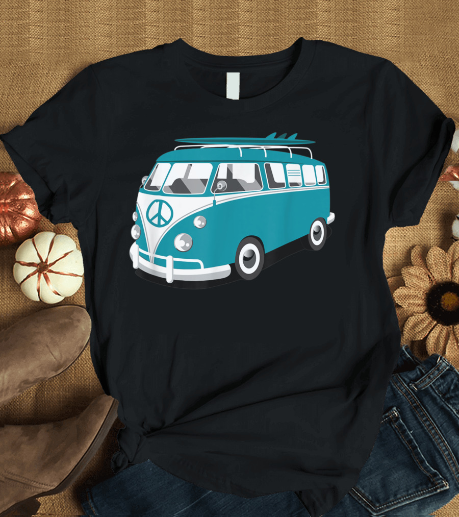 Van Life Hippie Van Surf Van Microbus Peace Symbol Surfboards T-Shirt