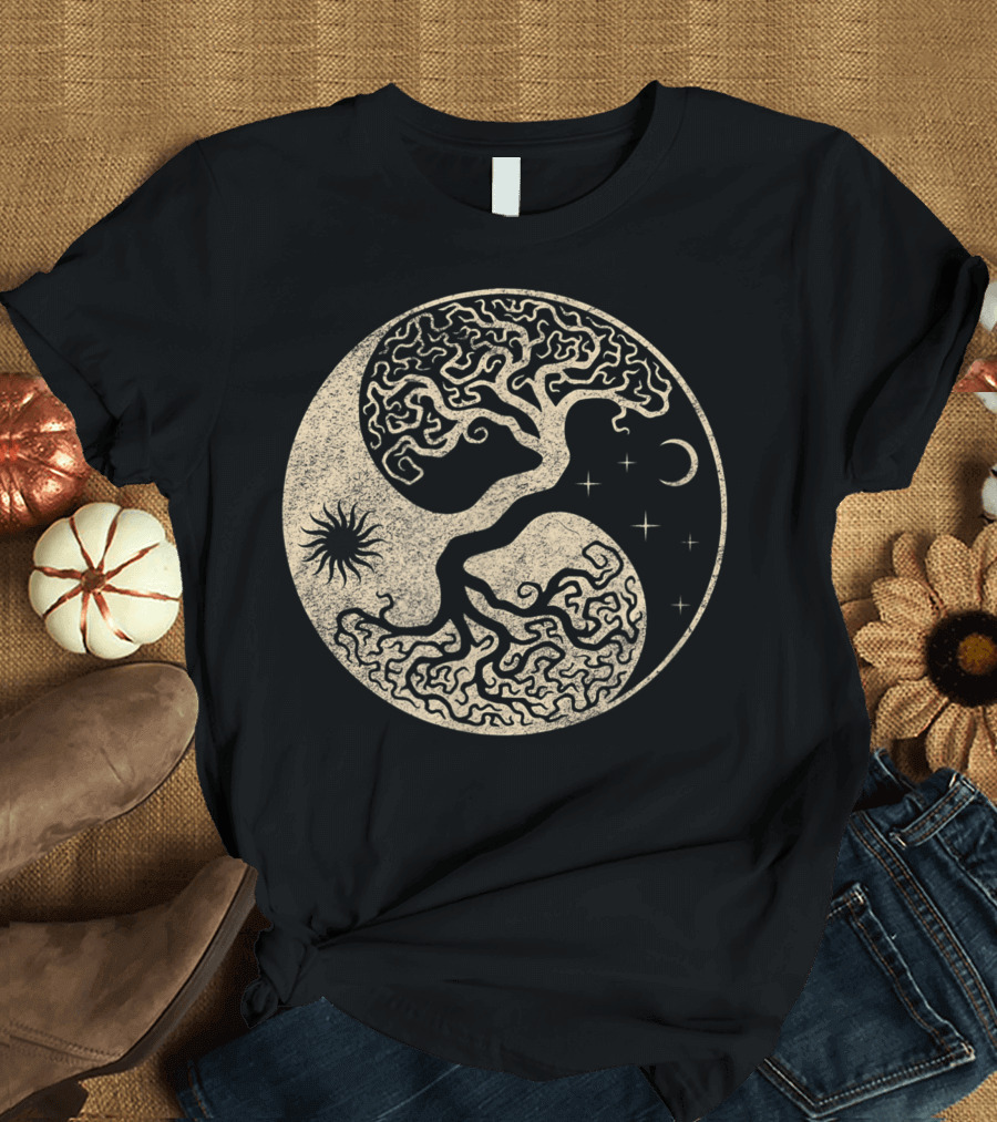 Viking Odin Wotan Norse Mythology Warrior Tree of Life Yin Yang Sun Moon Stars T-Shirt