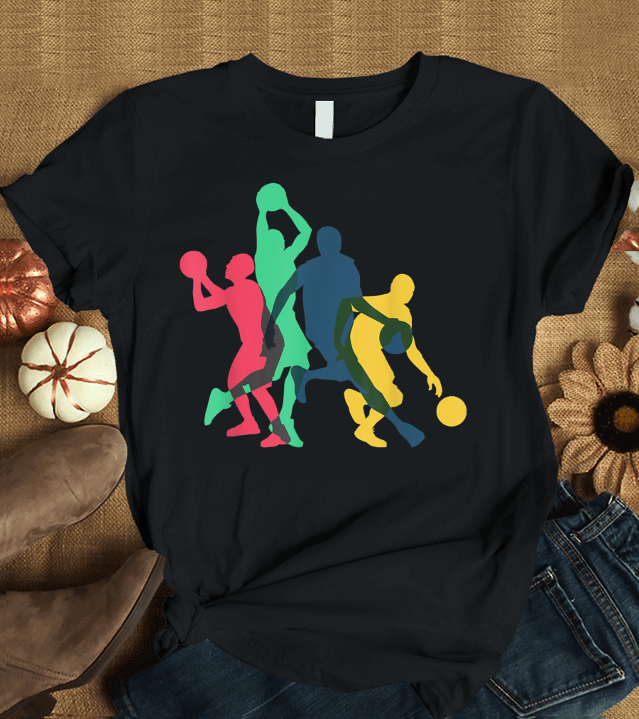 Vintage Basketball Colorful Player Silhouettes T-Shirt