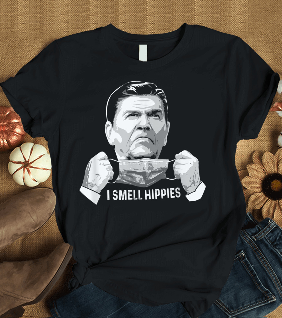 Vintage I Smell Hippies Ronald Reagan Face Mask Iconic T-Shirt