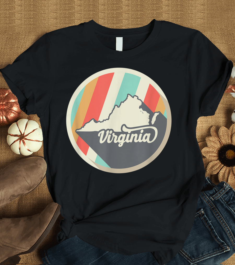 Vintage Virginia State Outline Teal Retro Stripes T-Shirt