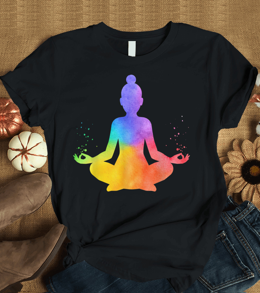 Vishuddha Throat Chakra Meditation Pose Yoga Hinduism Seven Chakras Rainbow T-Shirt