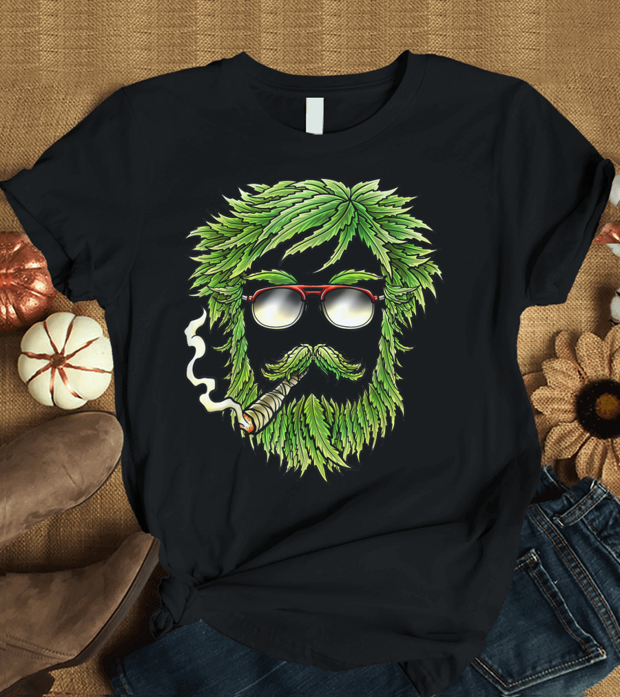 Hippie 420 Marijuana Leaves Face Weed Leaf Bud Man T-Shirt