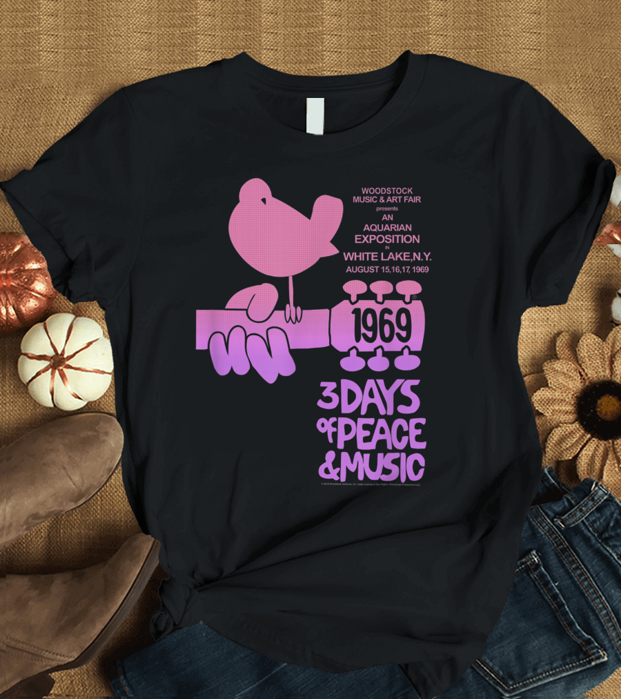 Woodstock Music and Art Fair Aquarian Exposition 3 Days of Peace and Music 1969 White Lake N.Y T-Shirt