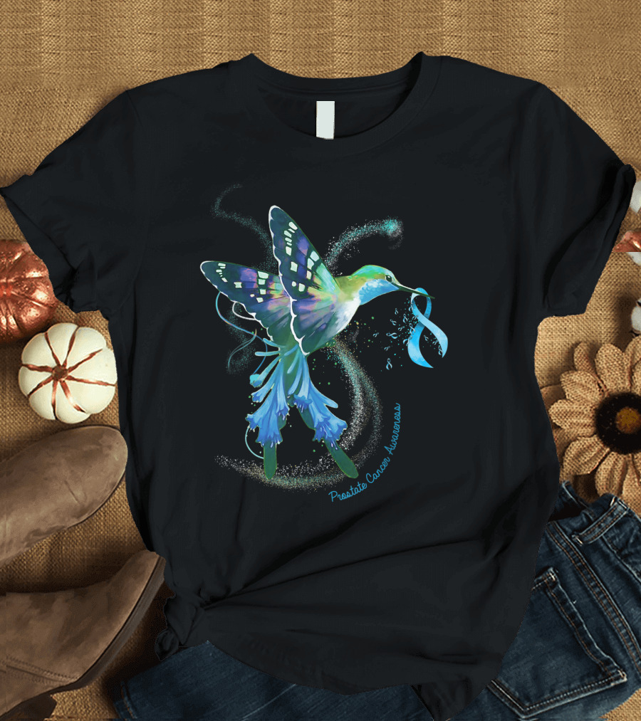Prostate Cancer Awareness Hummingbird and Light Blue T-Shirt