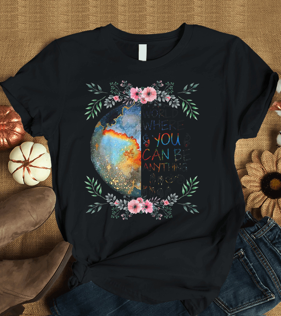 In A World Where You Can Be Anything Be Kind Sign Language Floral Galaxy T-Shirt