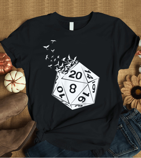 T-Shirt: Awesome Tabletop Gaming D20 Dice with Flying Bats T-Shirt Awesome Tabletop Gaming D20 Dice with Flying Bats T-Shirt