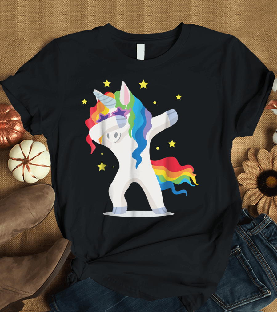 Rainbow Dabbing Unicorn Squad Girls Boys Stars T-Shirt