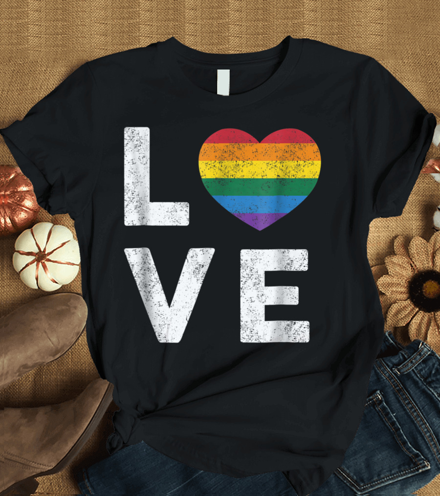 Distressed Love Heart Rainbow Gay Pride Flag T-Shirt