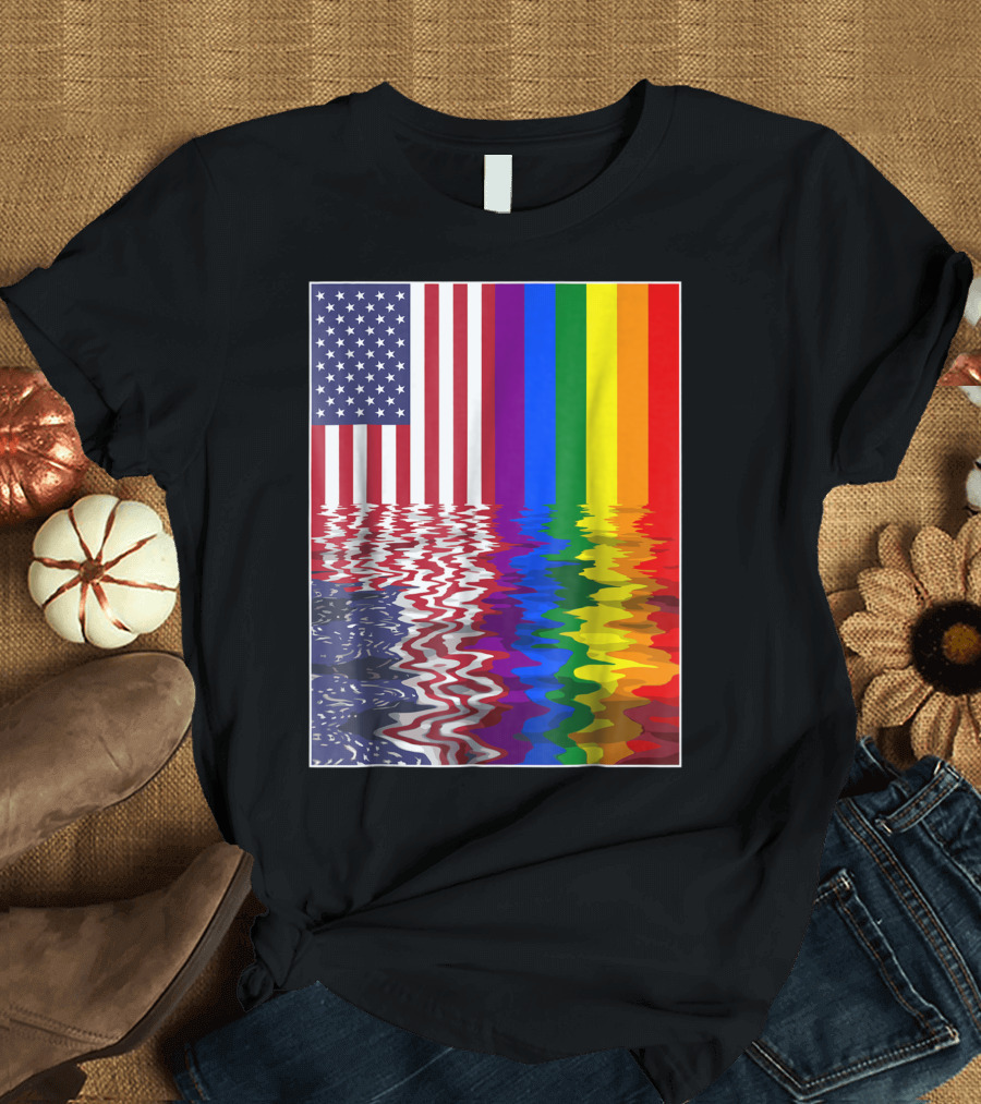 American Flag Blended with Rainbow Colors for Gay 4th of July Independence Day T-Shirt
