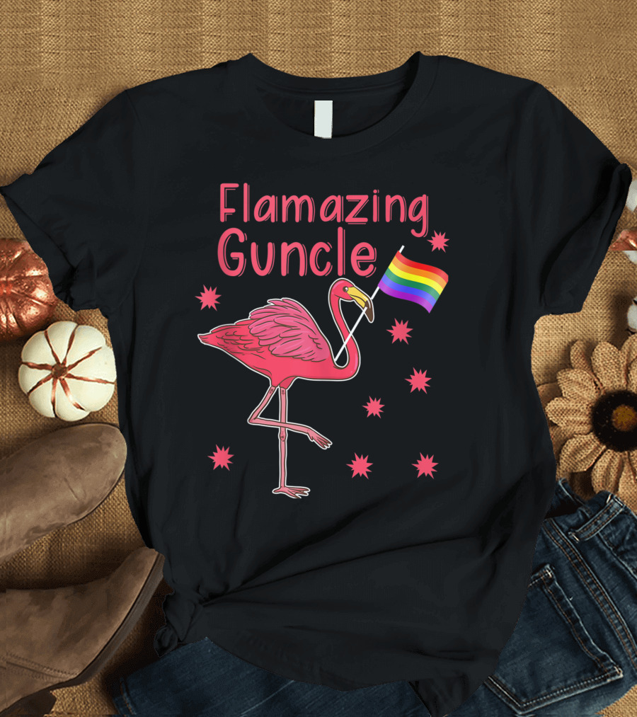 Flamazing Guncle Flamingo Rainbow Pride Flag T-Shirt