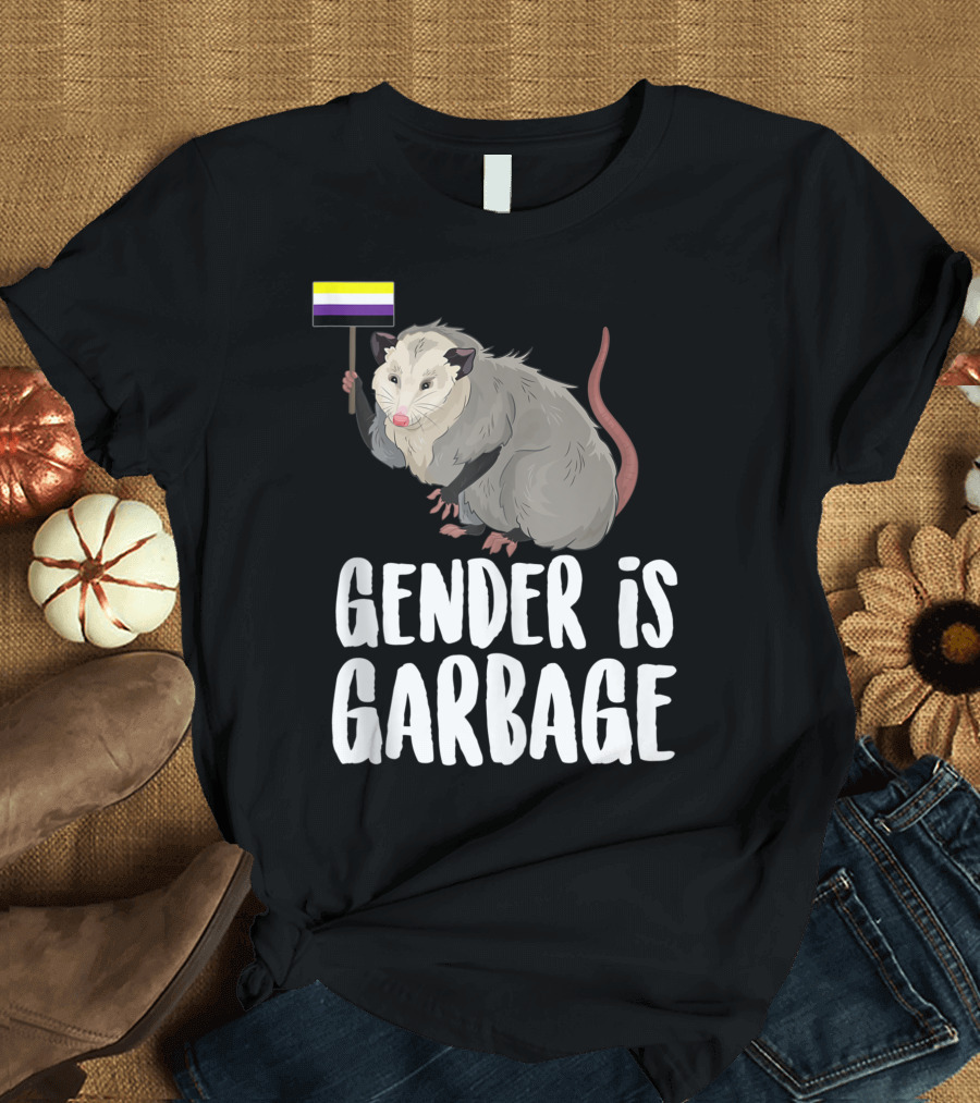 Gender Is Garbage Non Binary Genderfluid Possum Flag T-Shirt