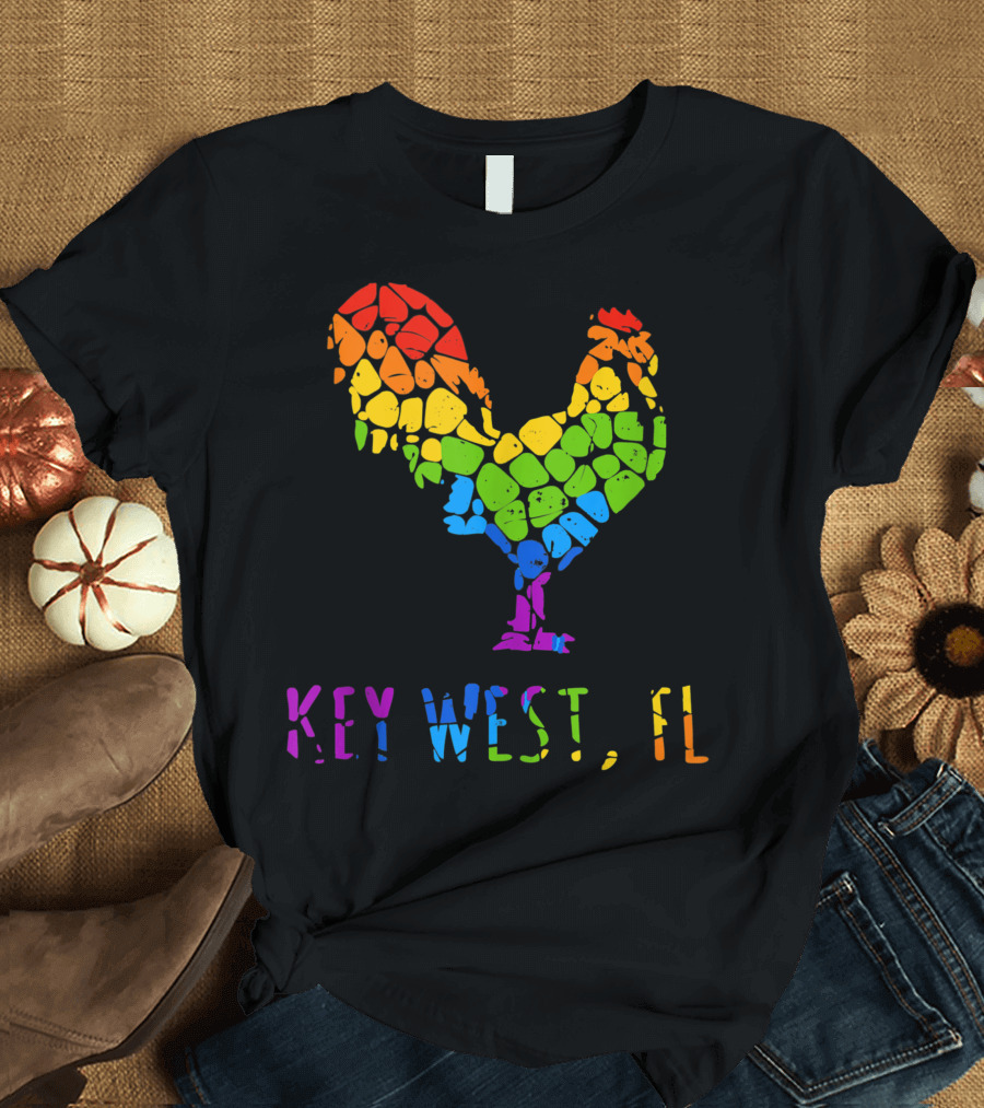 Key West FL Rooster Rainbow Mosaic T-Shirt