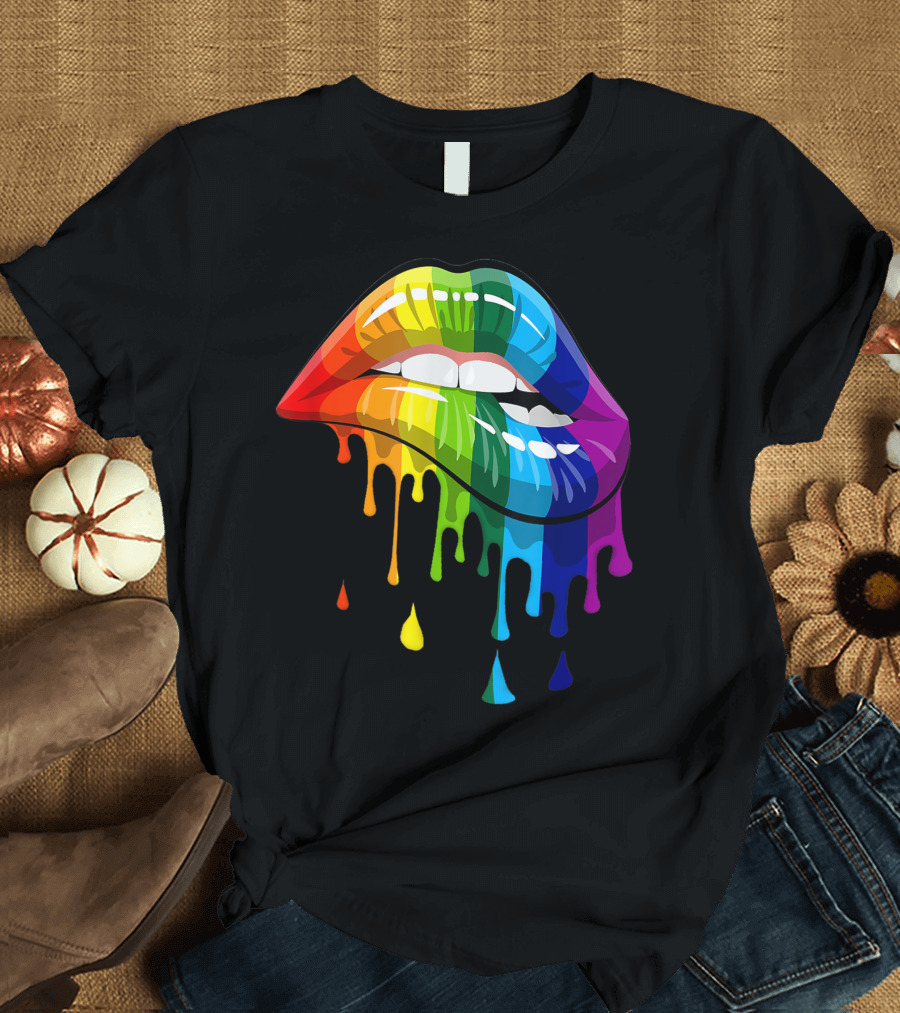 Melting Rainbow Lips Dripping Colors T-Shirt