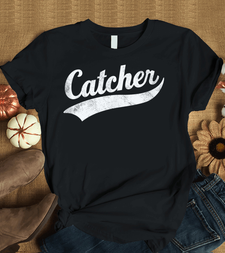 Mens Vintage Catcher Baseball Font Gay Pride T-Shirt