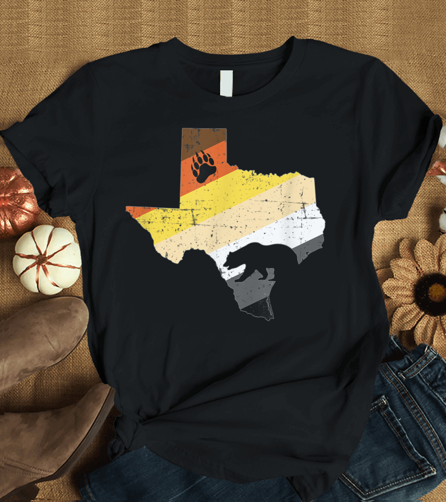 Texas Bear Pride Flag with Paw Silhouette and Stripes T-Shirt